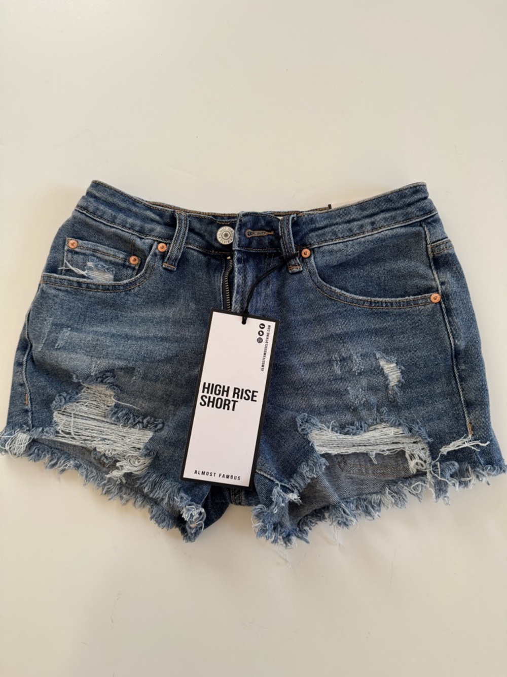 Frayed Hem Distressed Denim Shorts - Blue 1 - Picture 2 of 6
